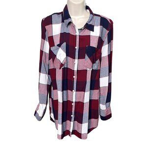 Merona Shirt Flannel Plaid Button Down Red Blue Size XL Long Sleeve u